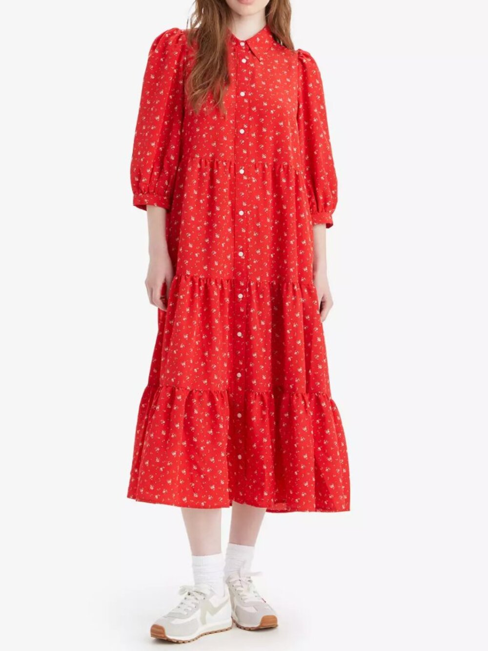 LEVI'S - Women's Cynthia Puff-Sleeve Tiered Midi Dress, Size S